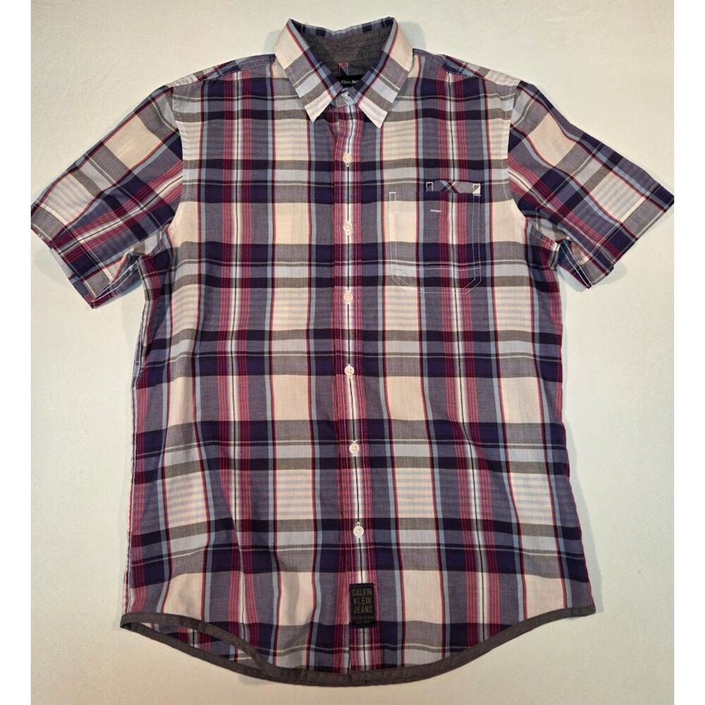 Calvin Klein Jeans Plaid Button Down Shirt Men’s Small Short Sleeve